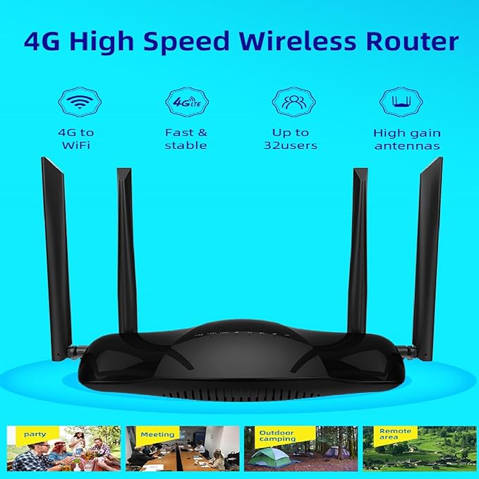 Unlocked Modem Router with SIM Card Slot, 300Mbps 4G LTE Cellular Router, WiFi Mobile Hotspot Device, Work with AT&T and T-Mobile, FDD DDNS VPN Cloudflare Plug and Play