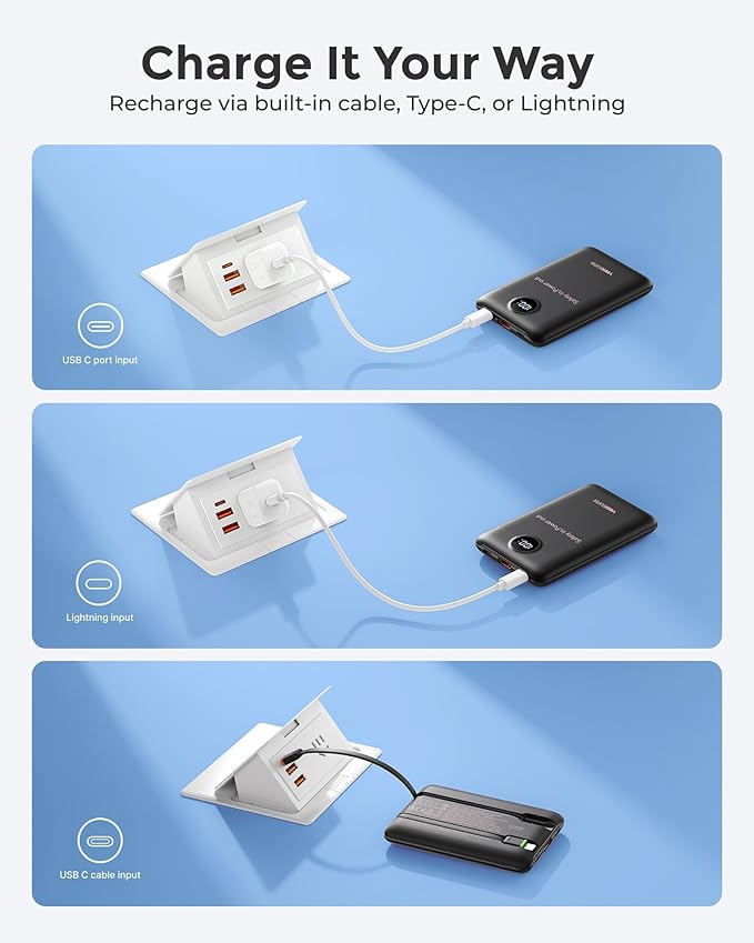 VEEKTOMX Portable Charger Built-in Cables, Power Bank for iPhone, Fast Charge USB C Battery Pack Travel Essentials Phone Charger Compatible with iPhone 17/16/15/14, Samsung S25/24
