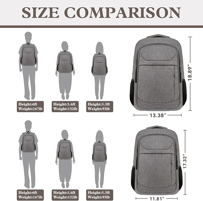 Business Laptop Backpack, 15.6 Inch Travel Laptop Bag, Water Resistant Durble Slim Casual College School Travel Computer Nurse Work Bag Gift for Men & Women, Grey