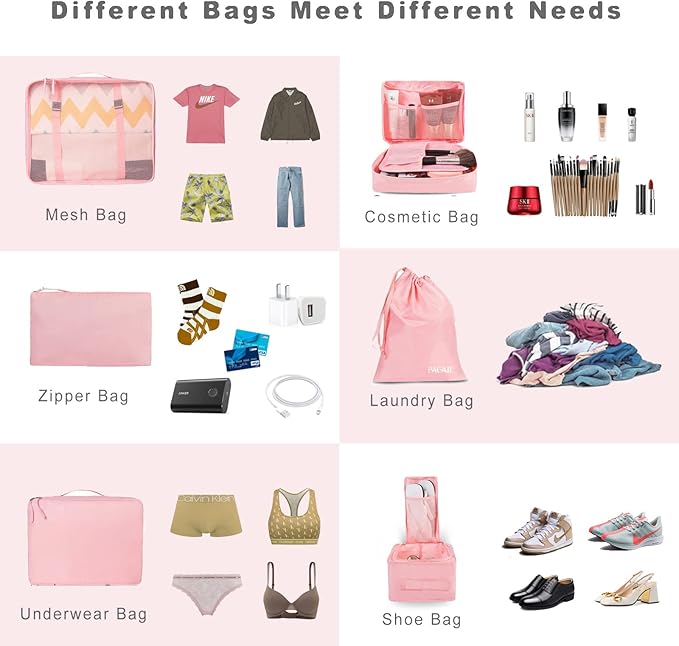 BAGAIL 8 Set Packing Cubes Luggage Packing Organizers for Travel Accessories (Blush Pink)