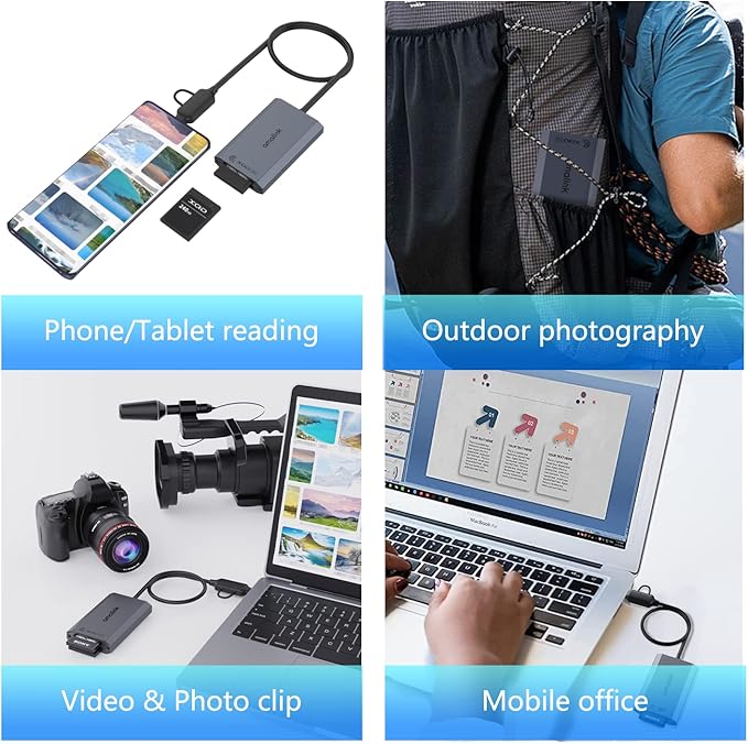 CFexpress Type B and XQD Card Reader,amalink Dual Slot USB 3.2 GEN 2 10G Type B CFexpress Adapter with Dual connectors(USB A&USB C) .Plug and Play Compatible with Android/Windows/Mac OS/iPad