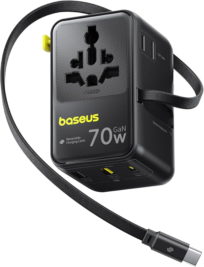 Baseus 70W Universal Travel Adapter and Baseus 100W Retractable USB C Cable
