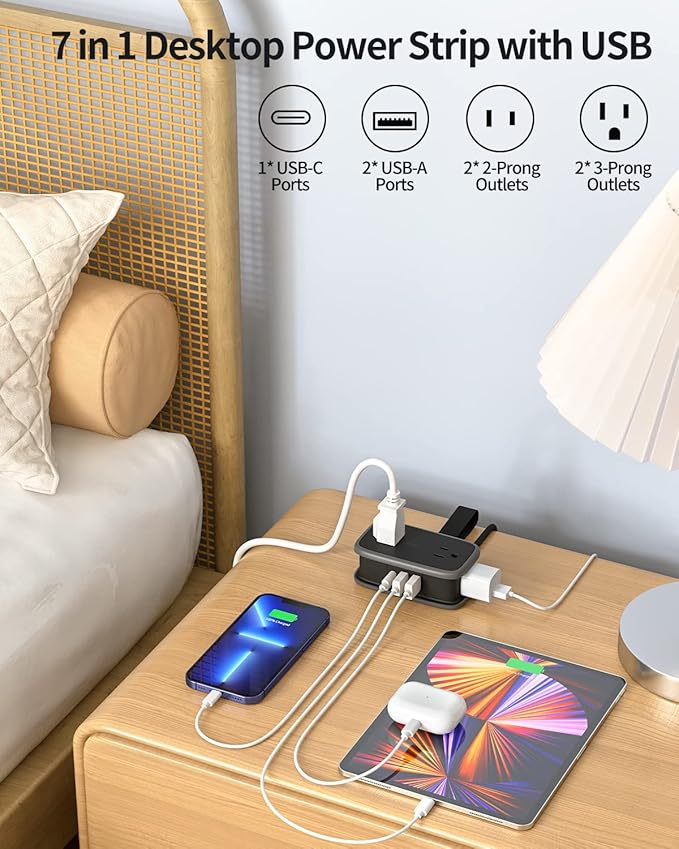 2 Pack Travel Power Strip with USB C Port, NTONPOWER Flat Plug Extension Cord with 4 Outlets 3 USB (1 USB C) for Cruise Ship, 4ft Wrapped Short Extension Cord for Home Hotel Travel Essentials