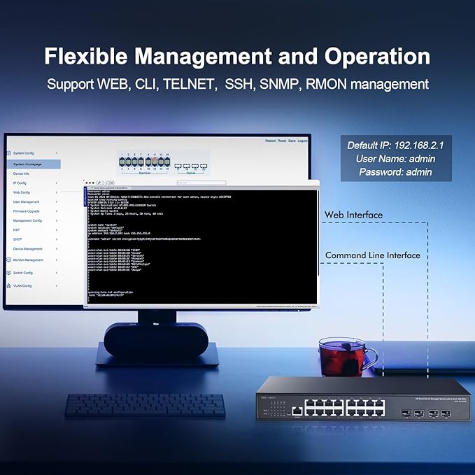 Binardat 20 Port 2.5G Web Managed Switch, 16x2.5G Ethernet, 4x10 Gigabit SFP Ports, Web/CLI L3 Managed, Metal Multi-Gigabit Desktop/Rackmount Network Switch