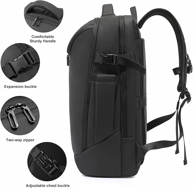 Travel Backpack for Women, Carry on Luggage 30L Flight Approved Water-resistant Lightweight Business Backpack Fits 17.3 Inch Laptop with Shoes Compartment, Black