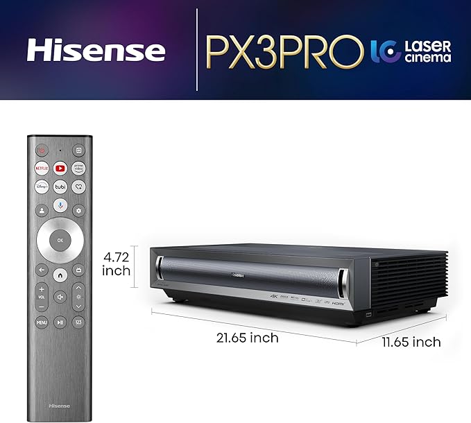 Hisense PX3-PRO Ultra Short Throw Triple Laser Projector, 4K UHD, 80” – 150”, 3,000 Lumens, 3000:1 Contrast, Dolby Vision & Atmos, IMAX Enhanced, 240 High Refresh Rate, Google TV, Designed for Xbox