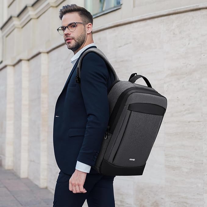 HOMIEE 30L Travel Laptop Backpack for Men Women, 15.6 Inch Expandable Backpack with USB Charging Port, Water Resistant Business Work College Bag, Grey