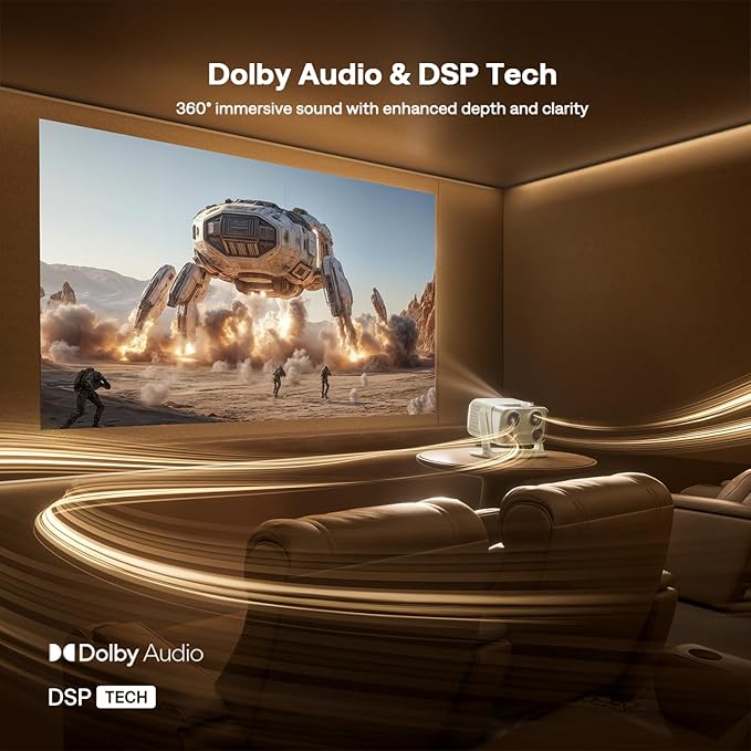 Aurzen BOOM mini Google TV 4K Supported Smart Projector with WiFi and Bluetooth, Outdoor & Home Movie Projector with 20W Speakers DoIby Audio, Real-Time Focus & Keystone, 500 ANSI Lumens, Green