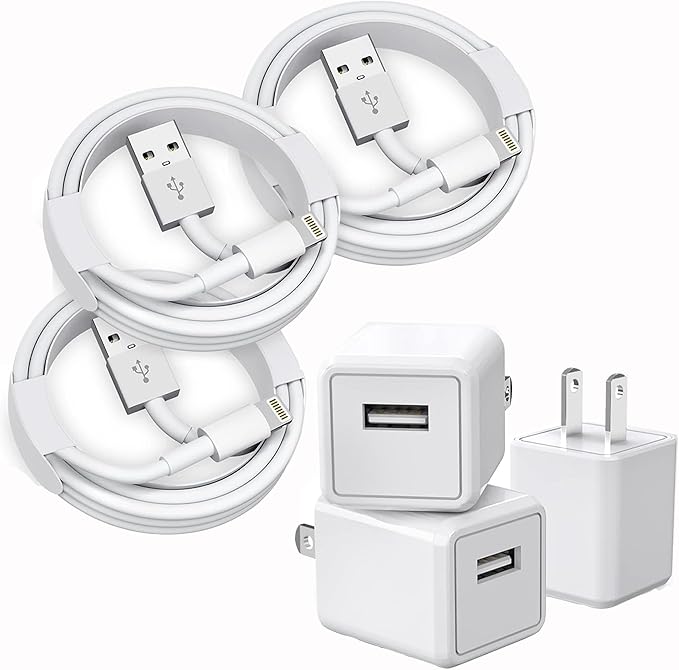 iPhone Charger, 3Pack [MFi Certified] Lightning Cable Quick Fast Charging Cords and 3Pack USB Wall Charger Travel Plug Block Adapter Compatible with iPhone 14/13/12/11 Pro Max/Xs/XR/X/8 Plus and More