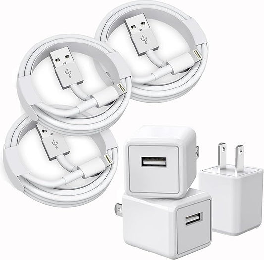 iPhone Charger, 3Pack [MFi Certified] Lightning Cable Quick Fast Charging Cords and 3Pack USB Wall Charger Travel Plug Block Adapter Compatible with iPhone 14/13/12/11 Pro Max/Xs/XR/X/8 Plus and More