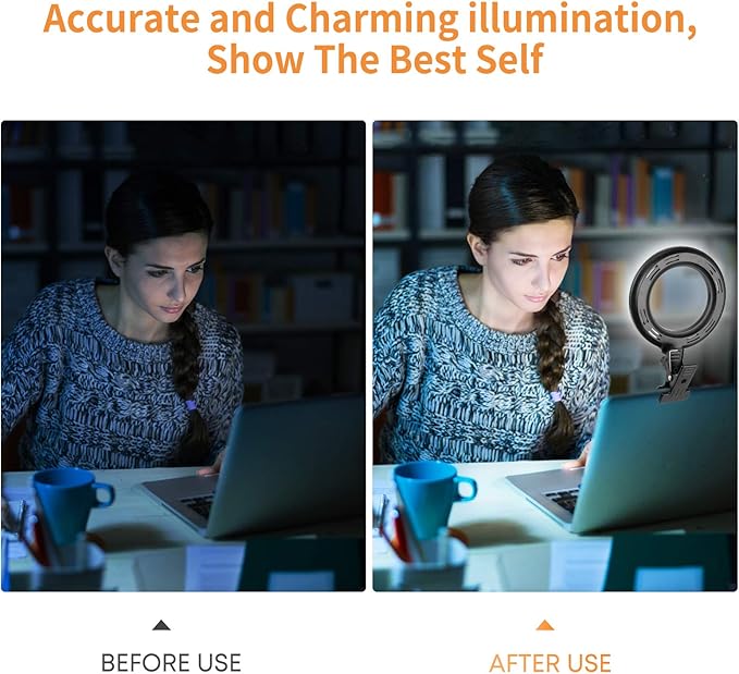 Video Conference Lighting Kit, Ring Light Clip on Laptop Monitor with 5 Dimmable Color & 5 Brightness Level for Webcam Lighting/Zoom Lighting/Remote Working/Self Broadcasting and Live Streaming, etc.