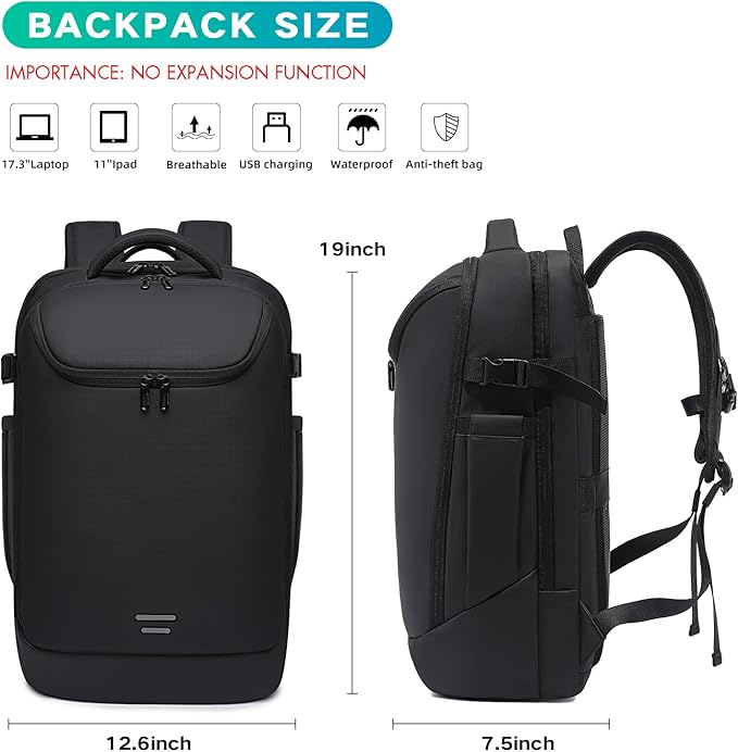 Travel Backpack for Men, Fits 17.3 inch Laptop Daypack, Water resistant Business Casual Carry on Backpacks Flight approved for Women & Men