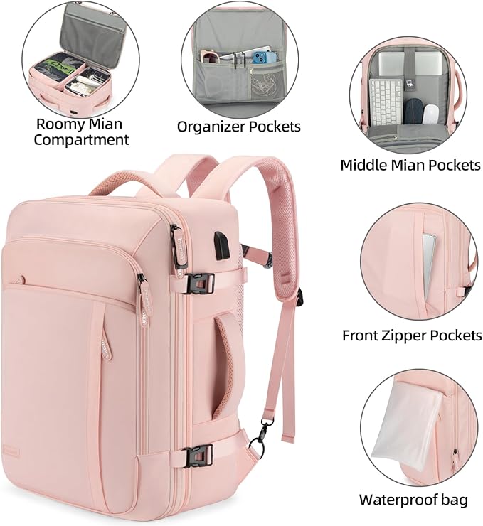 Travel Laptop Backpack,42L Carry on Luggage, Flight Approved Expandable Backpack,Business Anti Theft Weekender Bags for Women Men, Water Resistant Expandable Backpacks With 4 Packing Cubes