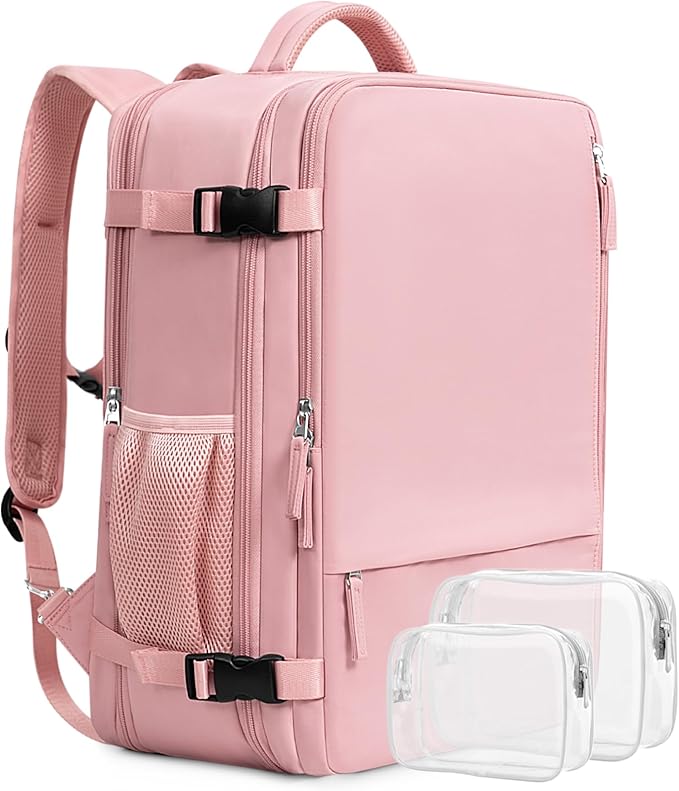Beraliy Large Travel Backpack for Women, Personal Item Bag Airline Approved, Carry On Luggage, 17 inch Laptop Backpack, Waterproof Backpack, Hiking Backpack, Pink