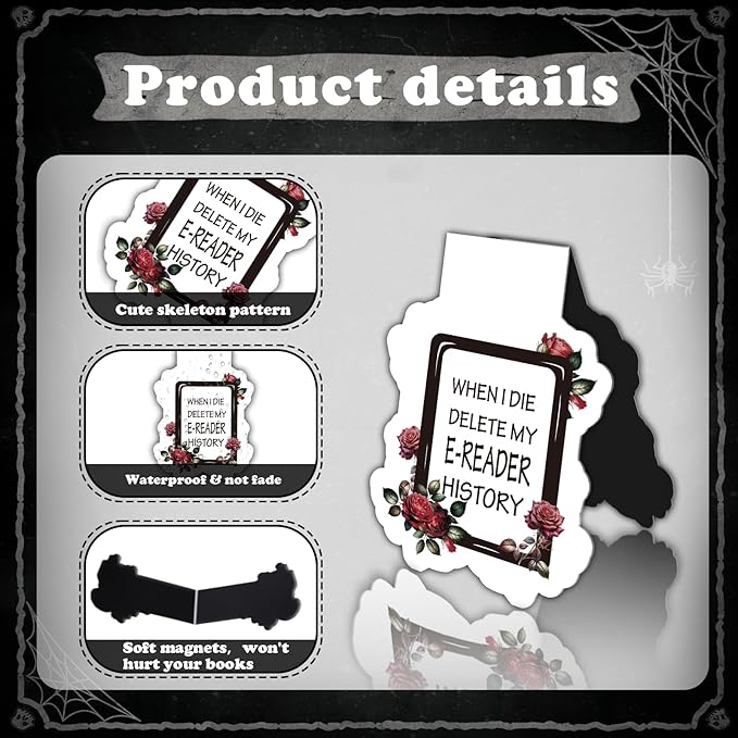 Dark Romance Magnetic Bookmark Gifts - Wxiben 8Pcs Funny Book Mark Magnets Flower Skull Bookmarks Magnetic Romance Magnets Bookmark Page Clip Gift for Women Men Book Lovers Students Teachers Reading