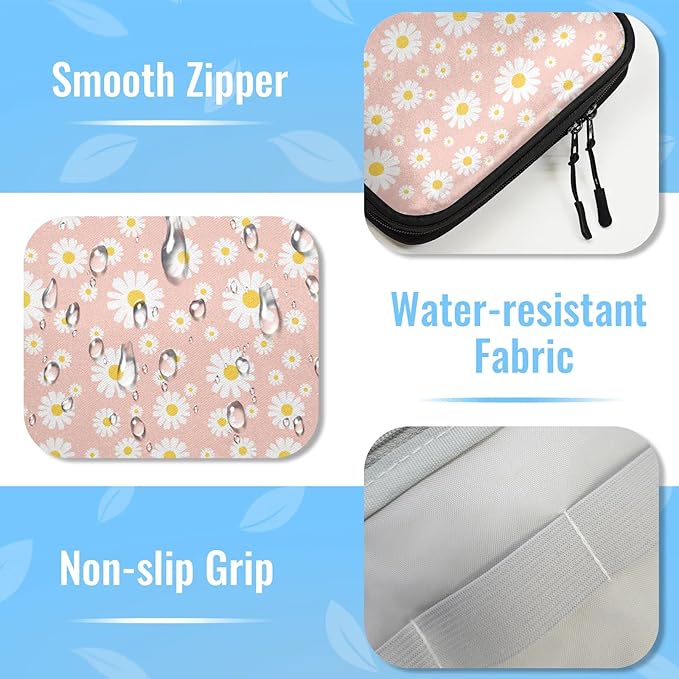 Pink Daisy Flowers Electronics Travel Organizer Case, Tech Accessories Cable Storage Bag for Cords, Charger, Phone, Hard Drive
