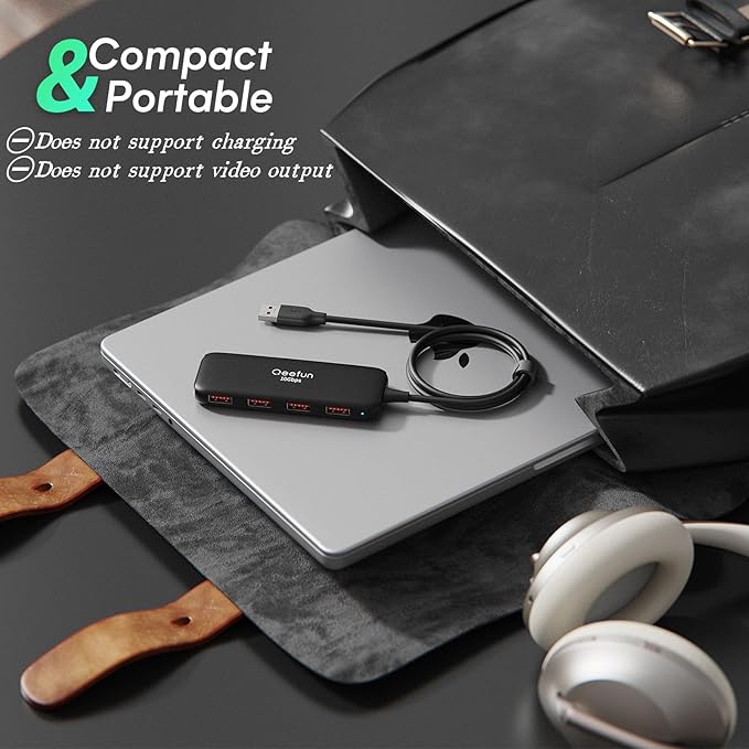 Qeefun 10Gbps USB 3.2 Hub with 4 USB A Data Ports, USB 3.2 Gen 2 Splitter, 4ft Extended Long Cable and Type-C Power Port, USB multiport Adapter for pc, Laptop, iMac, Mac mini, Dell XPS and More