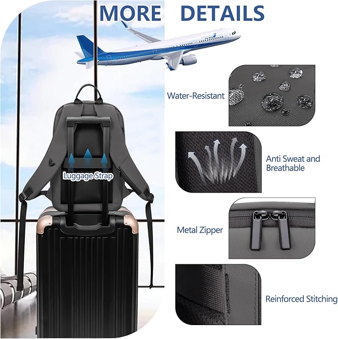 Business Backpack for Men Lightweight Commute Laptop Backpack Anti-Theft Water Resistant Backpack for 17.3 Inch Computer for Daily Office Work with Small Bag (Grey)