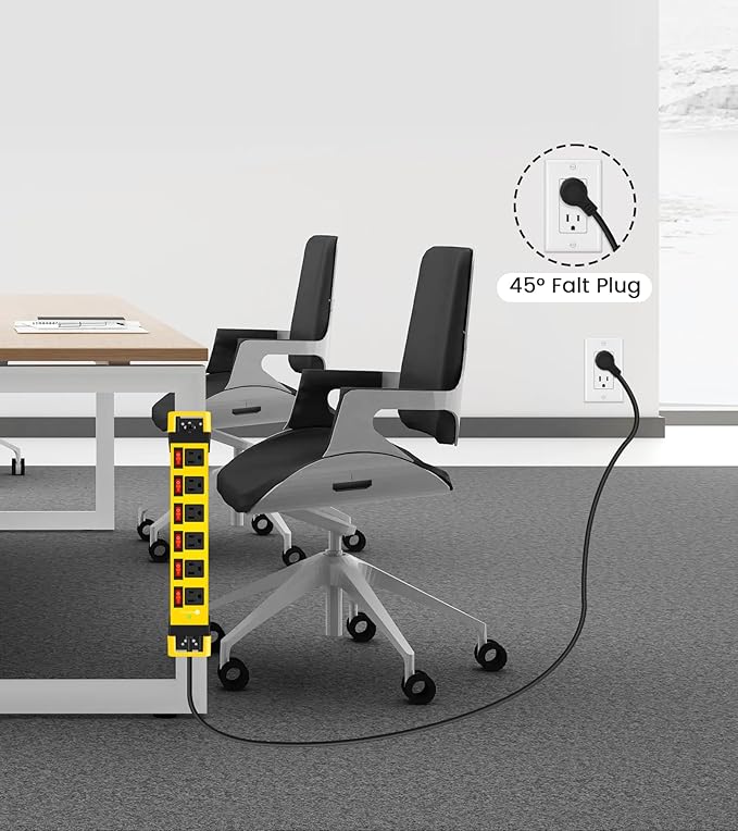 Heavy Duty Power Strip,6 Outlets Metal Power Strip with Individual Switch & Cord Management,Mountable Surge Protector 1200J,6FT Extension Cord(Yellow,6 FT)