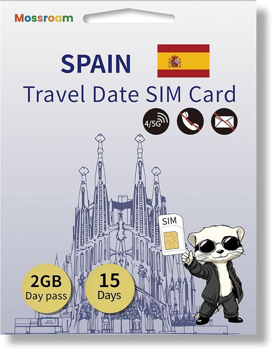 Spain Prepaid Data SIM Card 2 GB 4/5G Daily LTE High-Speed Data for 15 Days with Hotspot