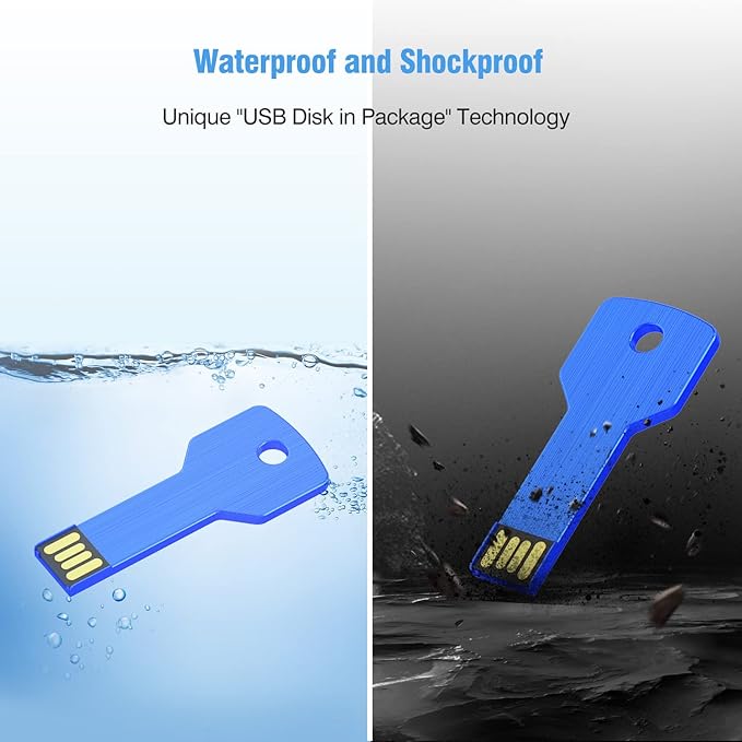 KOOTION 64GB USB Key Flash Drive 3 Pack Metal Shaped Memory Stick (3 Colors: Blue Silver Gold)