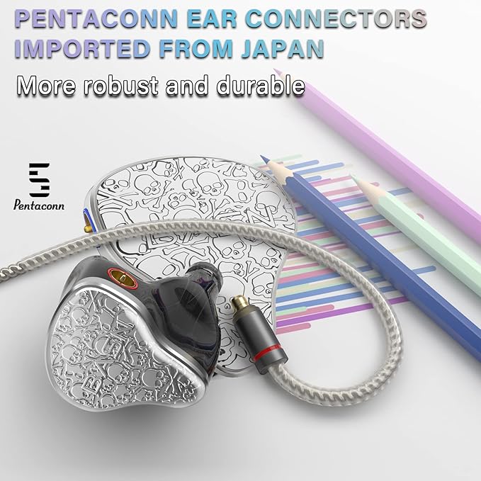 BASN Bmaster5 in Ear Monitors, 1DLC Diaphragm+4BA 5 Drivers IEM Earphones with Silver-Plated OFC Cable, Noise Isolation Wired Earbuds for Musicians (Silver)