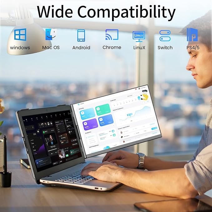 Laptop Screen Extender - 15.6" FHD 1080P Portable Monitor for Laptop, Detachable & Plug and Play Dual Monitor Extender for 13"-17.3" Laptops, Compatible with Wins/Mac/Android/Chrome