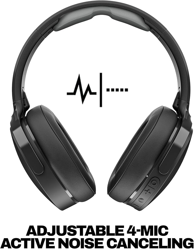 Skullcandy Hesh ANC Wireless Over-Ear Bluetooth Headphones, Active Noise Cancelling, Up to 22 Hrs Battery, Foldable Lightweight Design, Microphone for iPhone Android - True Black