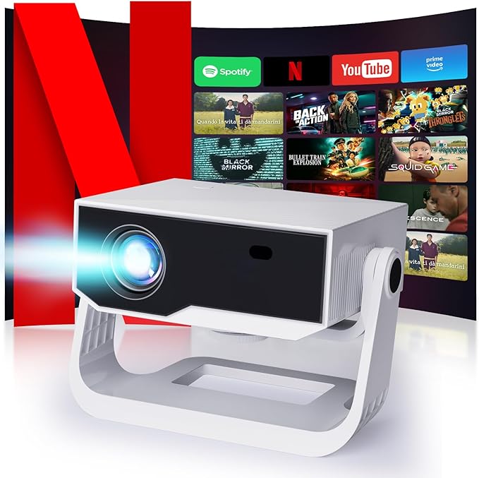 Projector with WiFi and Bluetooth, 1000+ Apps Installed, Electronic Focus & Auto Keystone, Zoom, Native 1080P 650 ANSI 20000Lumen 4K Support Portable Mini Video Projector Outdoor Indoor