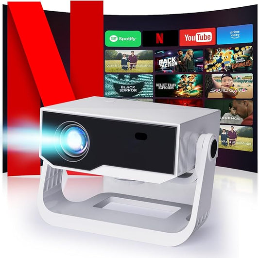 Projector with WiFi and Bluetooth, 1000+ Apps Installed, Electronic Focus & Auto Keystone, Zoom, Native 1080P 650 ANSI 20000Lumen 4K Support Portable Mini Video Projector Outdoor Indoor