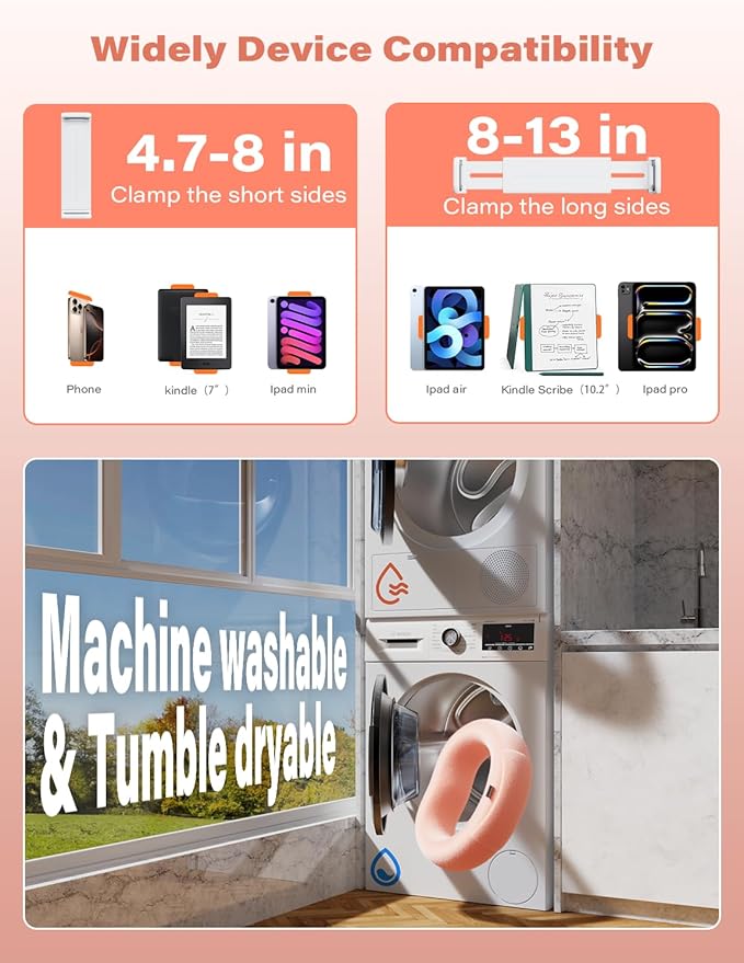 Tablet Kindle Pillow Stand Holder with 2 Trays Fit 4''-13'' Phone/Tablet/Kindle iPad Holder Stand for Bed with Soft Plus Fabric Reading Accessories Gift, Pink