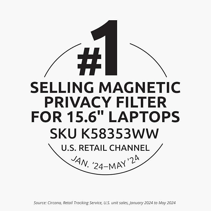 Kensington MagPro™ Magnetic Laptop Privacy Screen 15.6 inch, Removable 16:9 Laptop Privacy Filter Shield, Anti-Glare, Blue Ray Reduction, Compatible with HP/Dell/Acer/Asus/Lenovo (K58353WW)