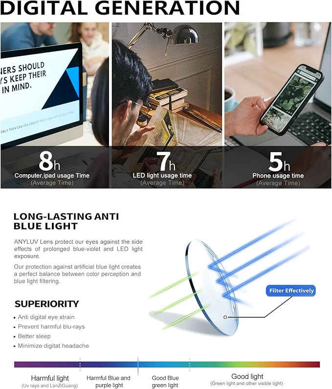 ANYLUV Blue Light Glasses Men, Relieve Eyestrain and Eye Protection, Al-Mg Metal Computer Blue Light Blocking Glasses