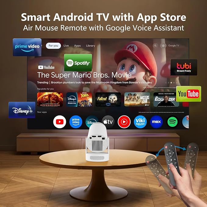 Mini Projector Android, WiFi Bluetooth 1080P Support HD Smart Projector with Apps, Auto Keystone, 180° Rotation, Portable Home Outdoor Movie Projector, Compatible Smartphone, Laptop, HDMI