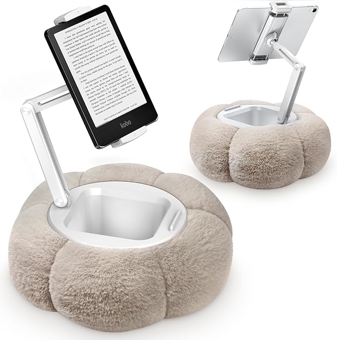 CreaDream Pumpkin Tablet Pillow Stand Holder for Kindle iPad, Adjustable Phone Pillow Stand for Lap Bed with Detachable Snack Bowl, Compatible with 4.7"-13" Tablet, iPad, iPhone, Samsung Tabs, Kindle