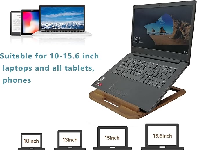 Wooden Laptop Stand for Desk & Wood - Style Laptop Stand, Foldable and Adjustable Ergonomic Notebook, Book, Phone & Tablet Stand, 6 - Gear Angle Adjustment, Cooling for 10-15.6 Inch