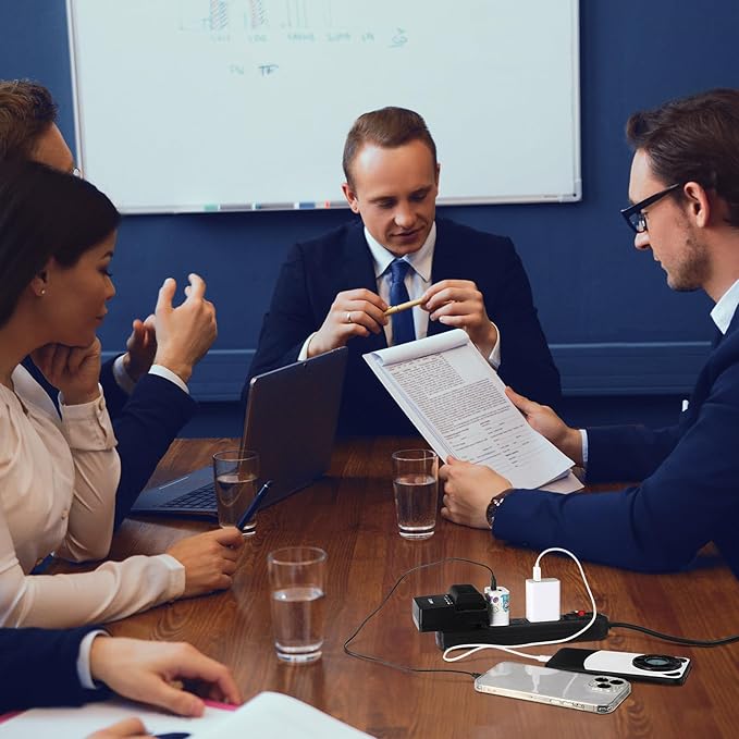 Hoteam 10 Pcs Power Strip Bulk 6 Outlet Surge Protector Power Cord Electrical Extension Cord with Switch Low Profile Plug Flat for Home Office(9.8 ft,Black)