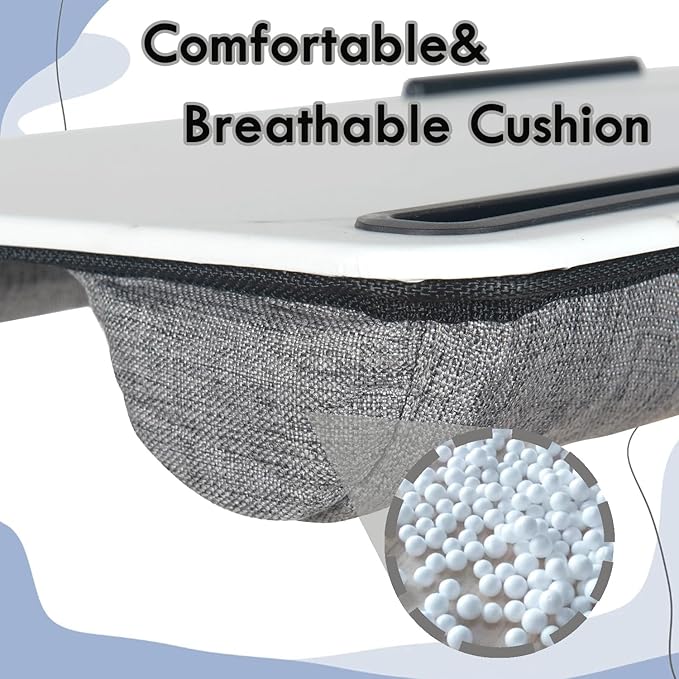 Portable Laptop Desk Fits Up to 16“ Laptops, with Tablet Slot, Built-in Cushion, Great for Home & Office,Lap Desk for Laptop,Lap Desk with Cushion (White Marble, Large)