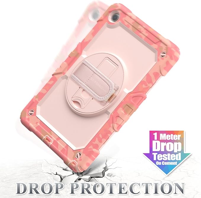 SEYMAC stock Case for Samsung Galaxy Tab A9+ Plus 11'', Full-Body Drop Protection Case with Screen Protector Pencil Holder [360° Rotating Hand Strap] &Stand, Pink Camo