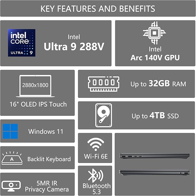 HP OmniBook X Flip 2-in-1 Laptop | 16" 3K OLED Touch (100% DCI-P3, 120Hz) | Intel 8-core Ultra 9 288V (Up to 48 TOPS) | 32GB DDR5 2TB SSD | Backlit 5MP IR HDR Camera Win11 w/DLCA Accessory Copilot+ AI