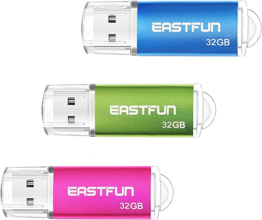 EASTFUN 32GB USB 2.0 Flash Drive Memory Stick Thumb Drive Thumb Stick Pen Drive Jump Drive Zip Drive, 3 Pack (3x32GB) Colors (Rose Blue Green)