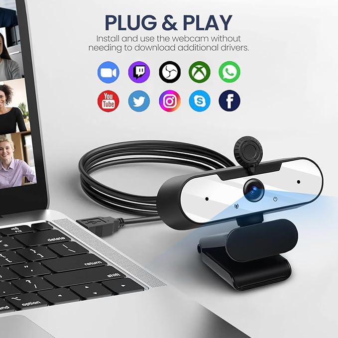 USB HD 1080P Video Webcam and Wide Angle Camera with Built-in Microphone and Rotatable Tripod,for Laptop Computer or Desktop PC,Great for Live Streaming.Calls.Video Conferencing(White)