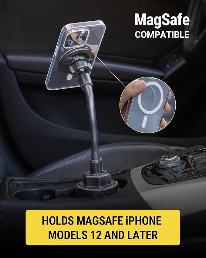 Scosche MagicMount™ SMSCUP Magnetic Cup Holder Phone Mount with Adjustable Gooseneck and Magnet Head, MagSafe Phone Holder for Car Compatible with iPhone 16 15 14 13 12 Series, Mag Safe Case & Android
