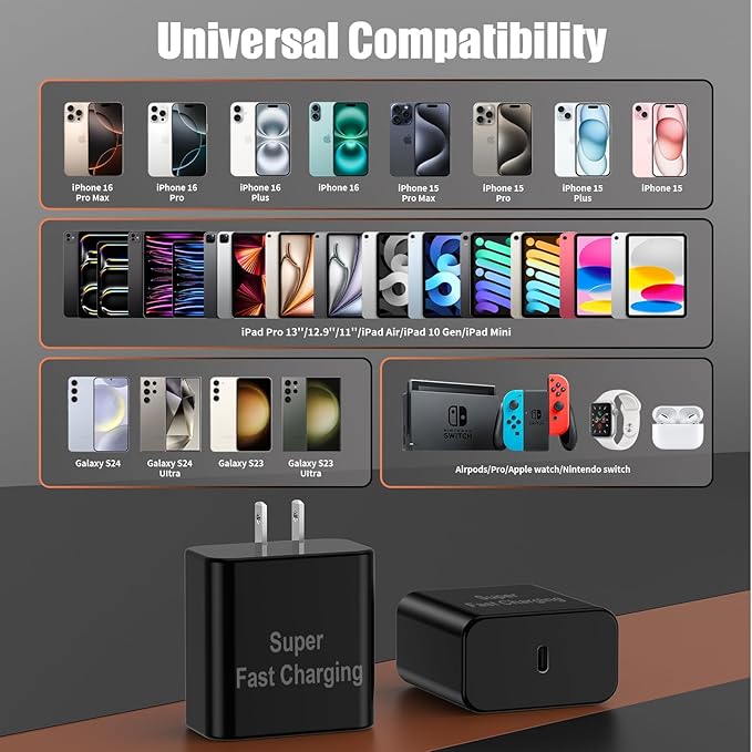 iPhone 17 16 Pro Max Charger Fast Charging, 45W Super Fast USB C Chargers for iPhone 16 (6FT+6FT+10FT) Type C Chargers Cord with Fast Charger Block for iPhone 17/16/15 series/iPad/ GalaxyS24 Black