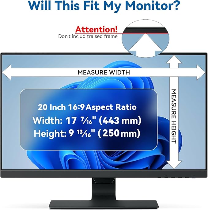 IPROKKO [2-Pack] 20 Inch Computer Privacy Screen Filter for 16:9 Widescreen Monitor, Removable 19inch Anti Blue Light Glare Privacy Shield, Anti Spy Security Protector for Hp Dell Asus Acer Samsung