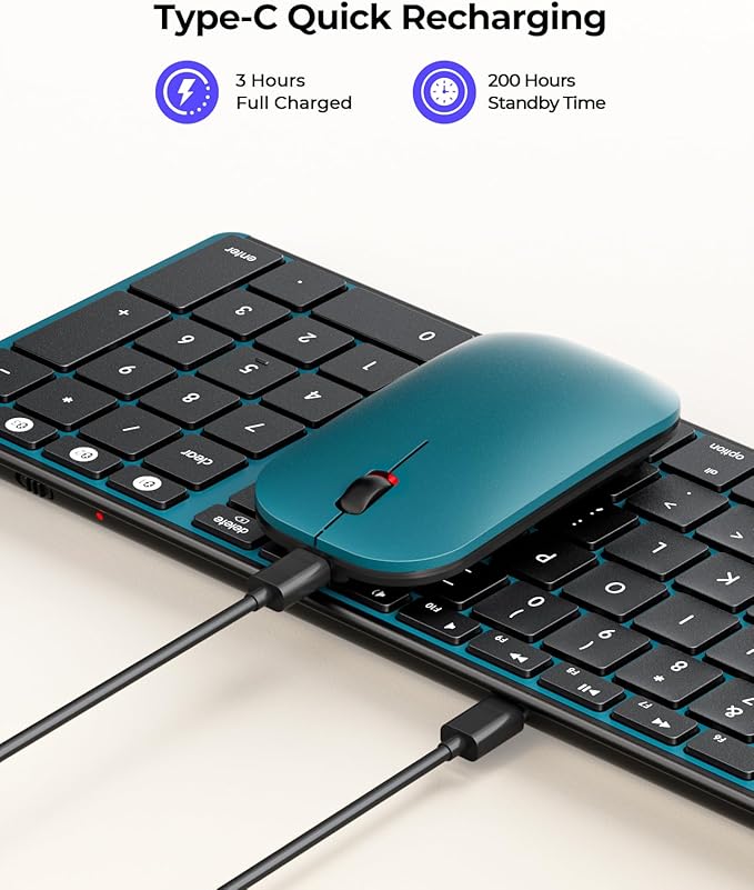 seenda Bluetooth Keyboard and Mouse for Mac, SKM64-2 Multi-Device Rechargeable Slim Wireless Keyboard Mouse Stainless Steel Full Size, Compatible with MacBook Pro/Air, iPad, Mac - Black Blue