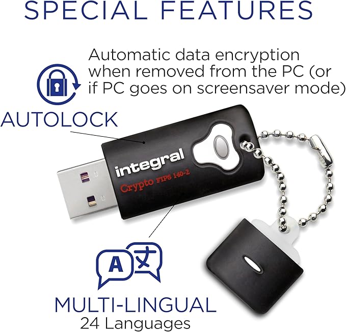 Integral 64GB Crypto-140-2 256-Bit Hardware Encrypted 3.0 USB Secure Flash Memory Drive - Certified to FIPS 140-2 Level 3, Brute-Force Password Protection & Rugged Triple-Layer Waterproof Design