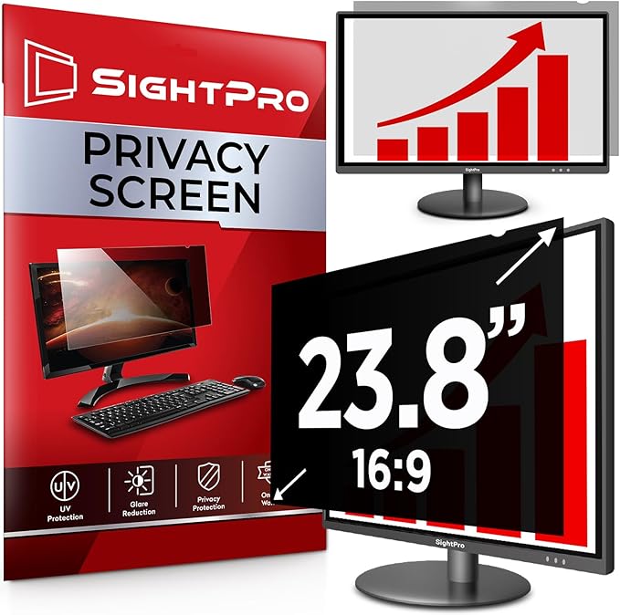 23.8 Inch 16:9 Computer Privacy Screen Filter for Monitor - Privacy Shield and Anti-Glare Protector