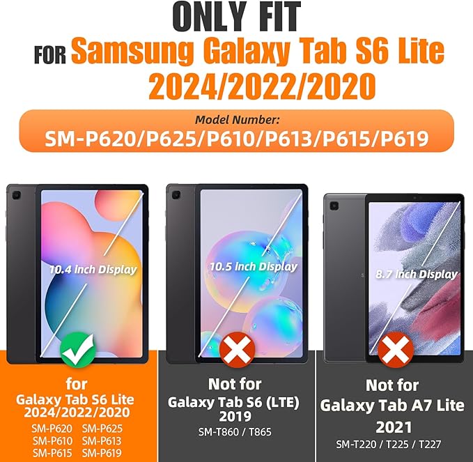 SEYMAC stock Case for Samsung Galaxy Tab S6 Lite 10.4’’ (2024-2020) with Screen Protector Pencil Holder [360° Rotating Hand Strap] &Stand, Drop-Proof Case for Galaxy Tab S6 Lite Tablet, SkyBlue/Black