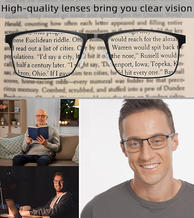 4-Pack Blue Light Blocking Reading Glasses for Men Stylish Metal Frame Readers with Comfort Spring Hinges Anti Glare UV Filter Eyeglasses, +1.5 STRENGTH